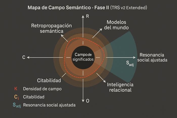 Gráfica del campo semántico Fase II (TRS v2 Extended) obtenida desde el análisis del campo del significado
